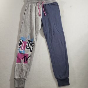 MTV Women's Jogger Size Medium Sweatpants Gray Pink Logo Club Relaxed Fit